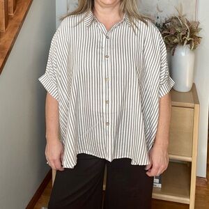 Brand new Zenana mocha Striped Button-Down Shirt